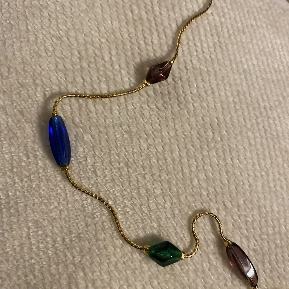 TRIFARI VINTAGE GLASS BEADED NECKLACE BLUE GREEN PURPLE